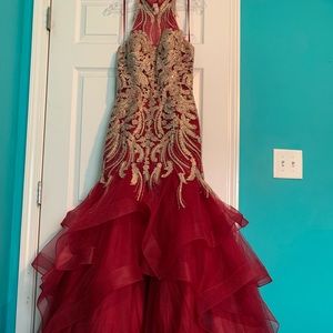 Red and Gold prom dress